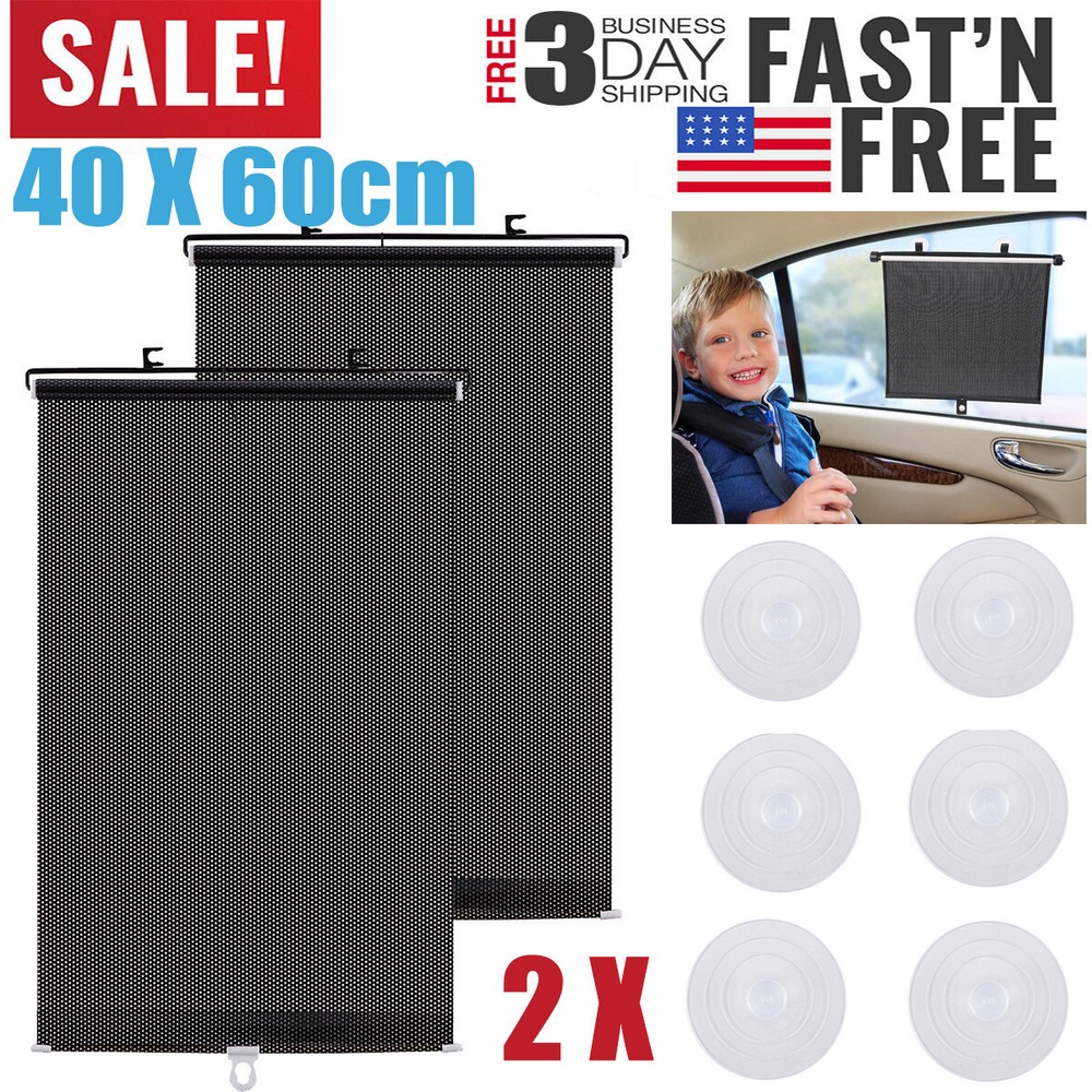 2-Pack Retractable Auto Sun Shade Cover Car Side Window Roller Visor Shield