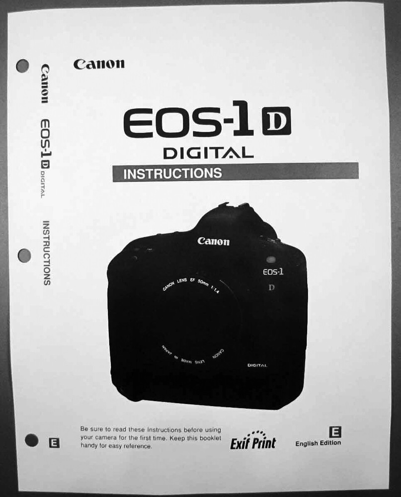 Canon EOS 1D Digital Camera User Instruction Guide  Manual