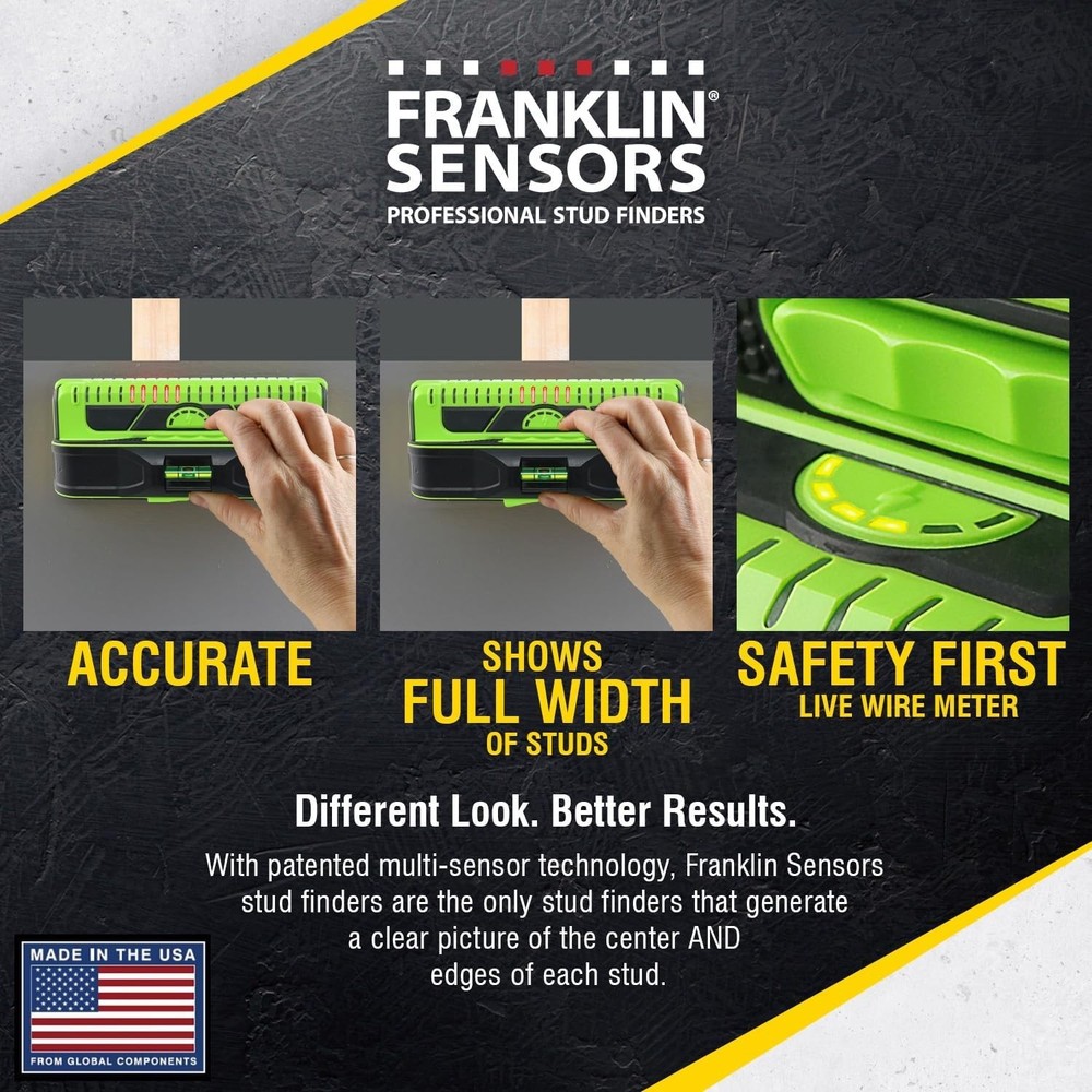 Durable ProSensor M210 Stud Finder Green Wall Scanner with Live Wire Detection