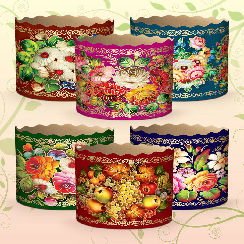 Set 6 Easter Bread Baking Paper Molds Forms -  Paska  Panettone Cake - Flowers