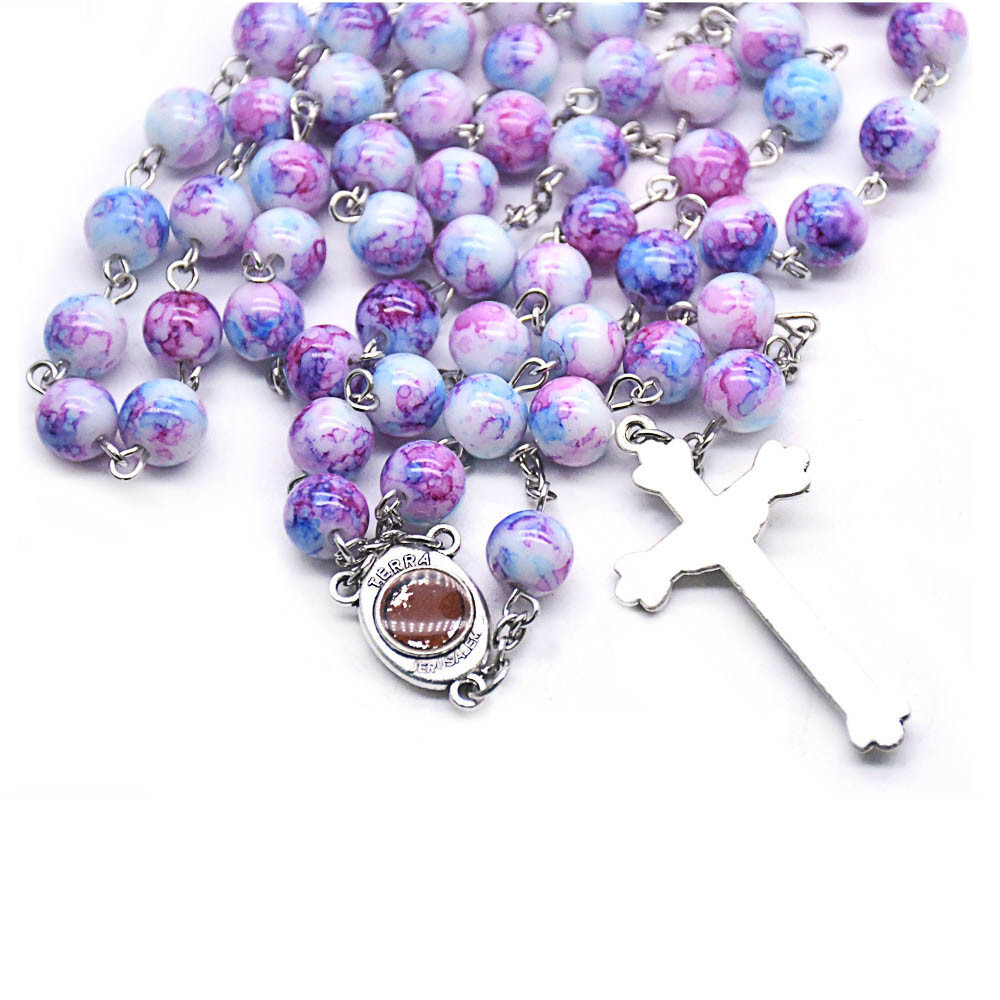 Purple Glass Beads Rosary Necklace – Catholic Holy Center & Crucifix