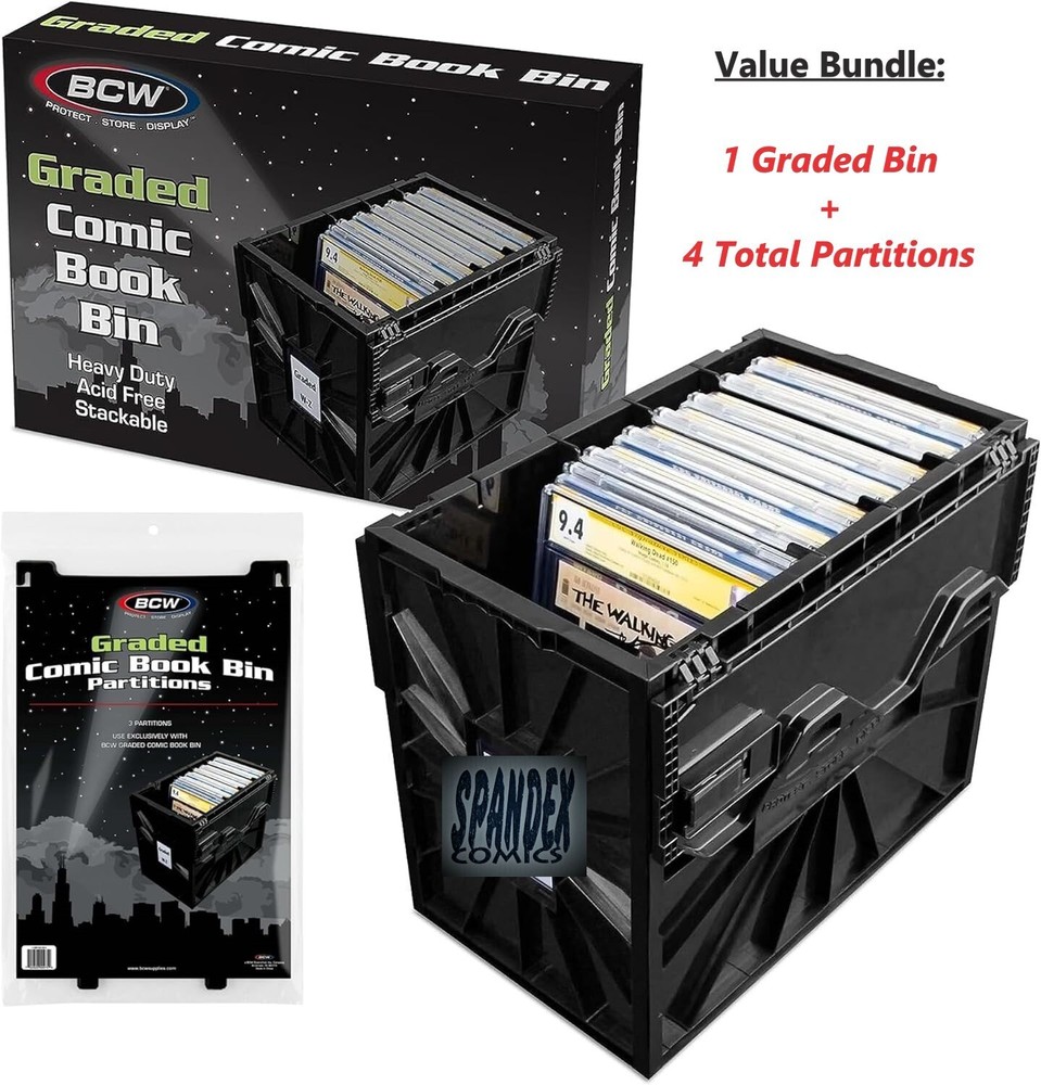 BCW Graded Comic Book Bin & Extra Partitions Bundle - Black - 4 Partitions Total