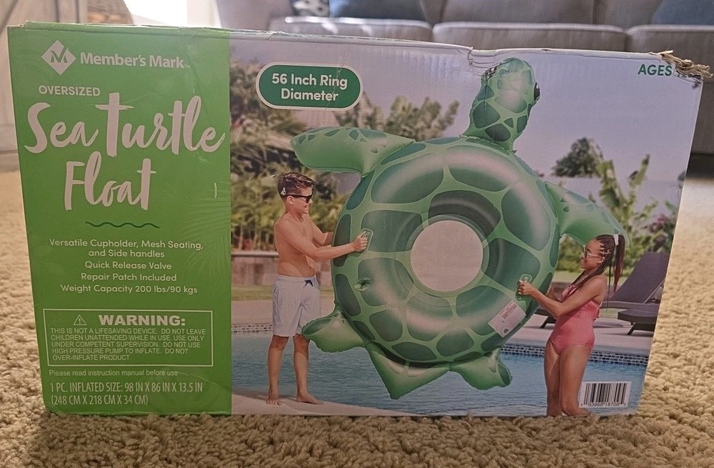 Members Mark Oversized Sea Turtle Inflatable Pool Float NiB