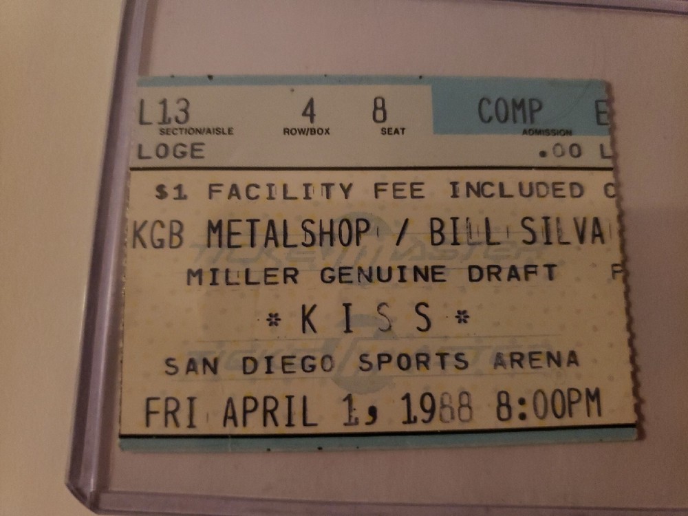 KISS Concert Ticket Stub April 1st 1988 San Diego Sports Arena Bill Silva Metal