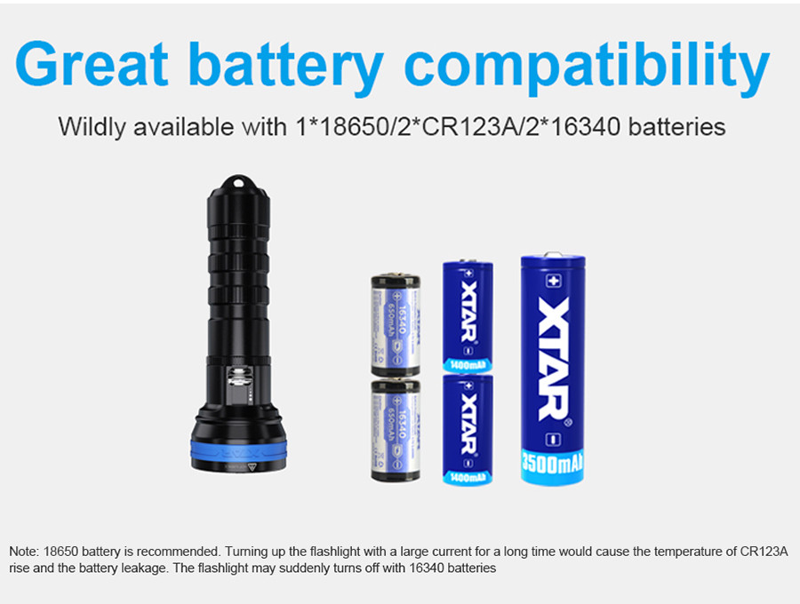 XTAR D06 1200 Flood Beam Scuba Diving Flashlight Torch