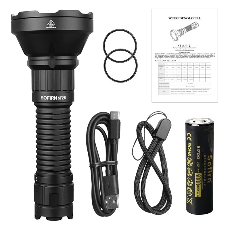 2000lm SFT40 LED 6000K Tactical Flashlight Type-C Rechargeable Powerful Torch