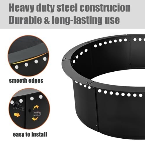 48" Smokeless Fire Pit Ring - Solid Steel Insert for DIY Outdoor Fire Pits, Pati