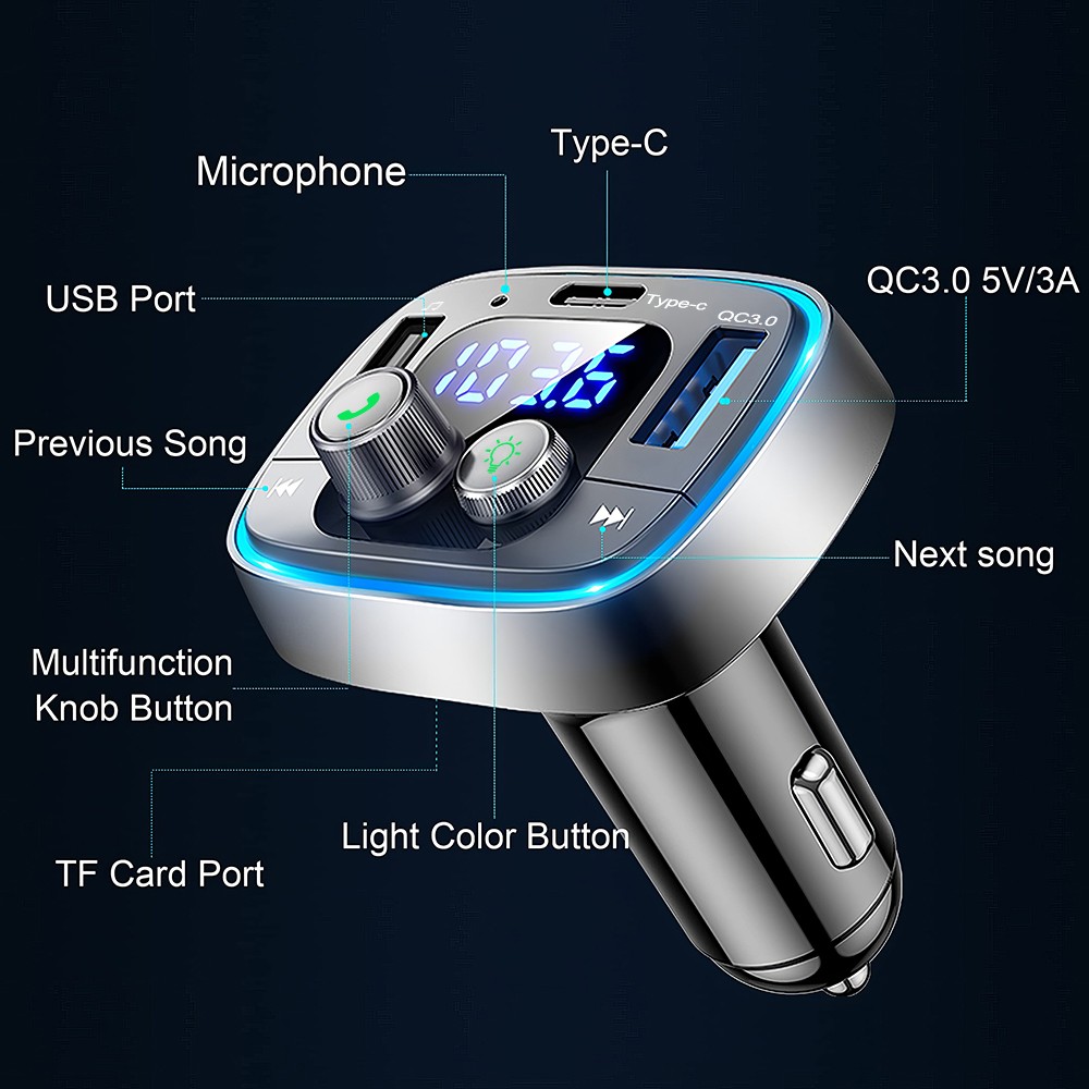 FM Transmitter Bluetooth MP3 Adapter QC3.0 Charger Handsfree Wireless Car Kit US