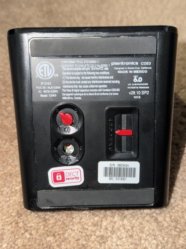 Plantronics C053 DECT Wireless Headset Docking Station Charger Cable & Head