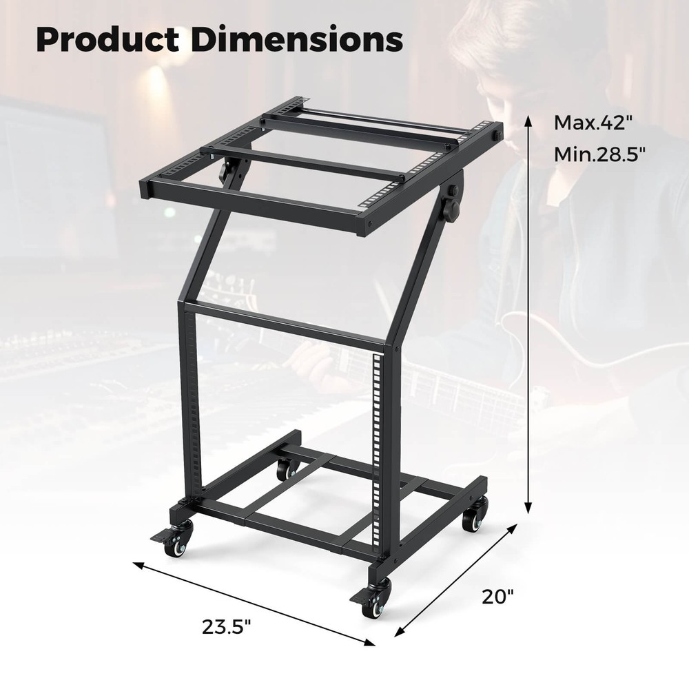 9U 2 Layer Professional Audio Rack Mount w/Adjustable Crossbars Lockable Wheels
