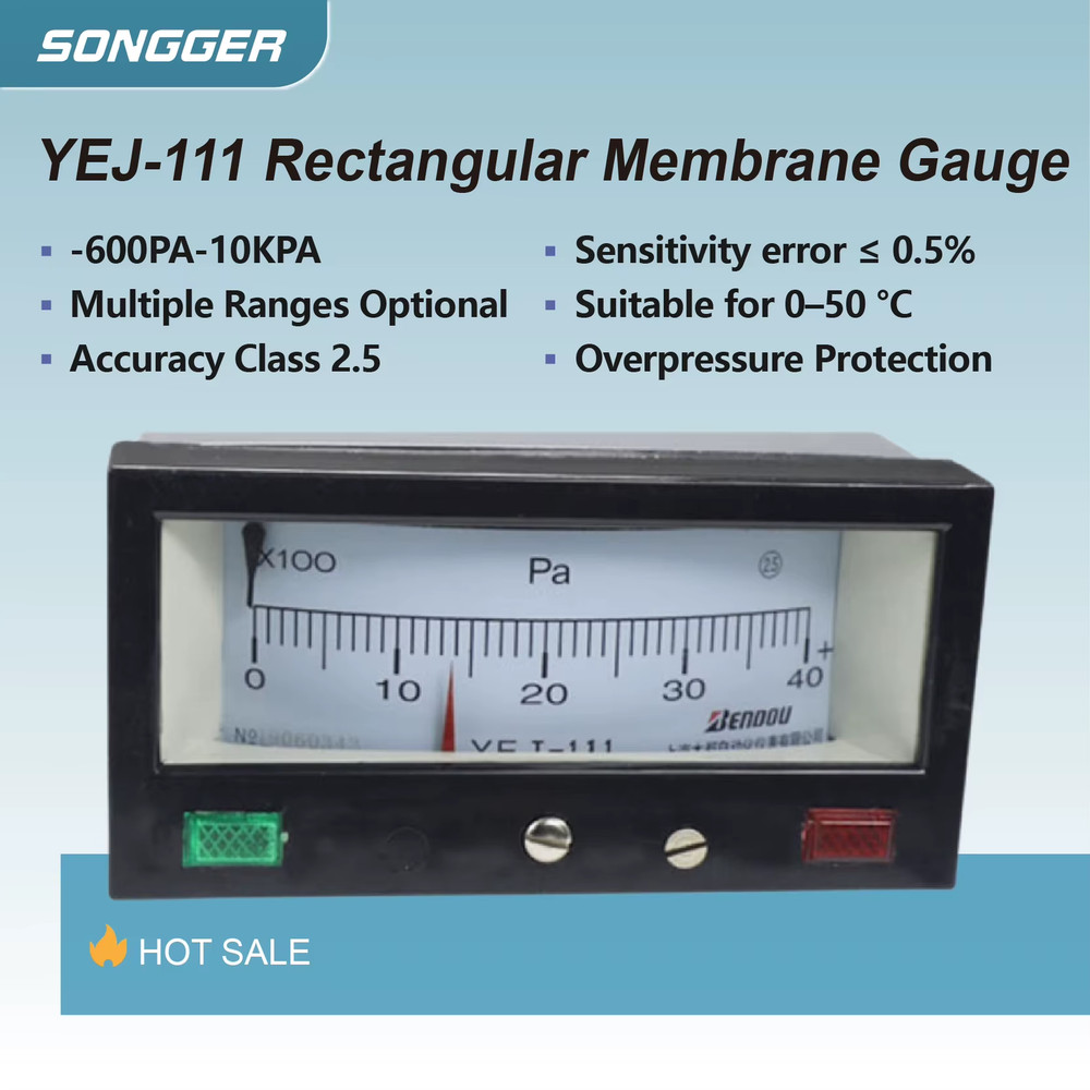 HVAC Rectangular Differential Pressure Gauge YEJ-111 Micro Air Manometer Diaphra