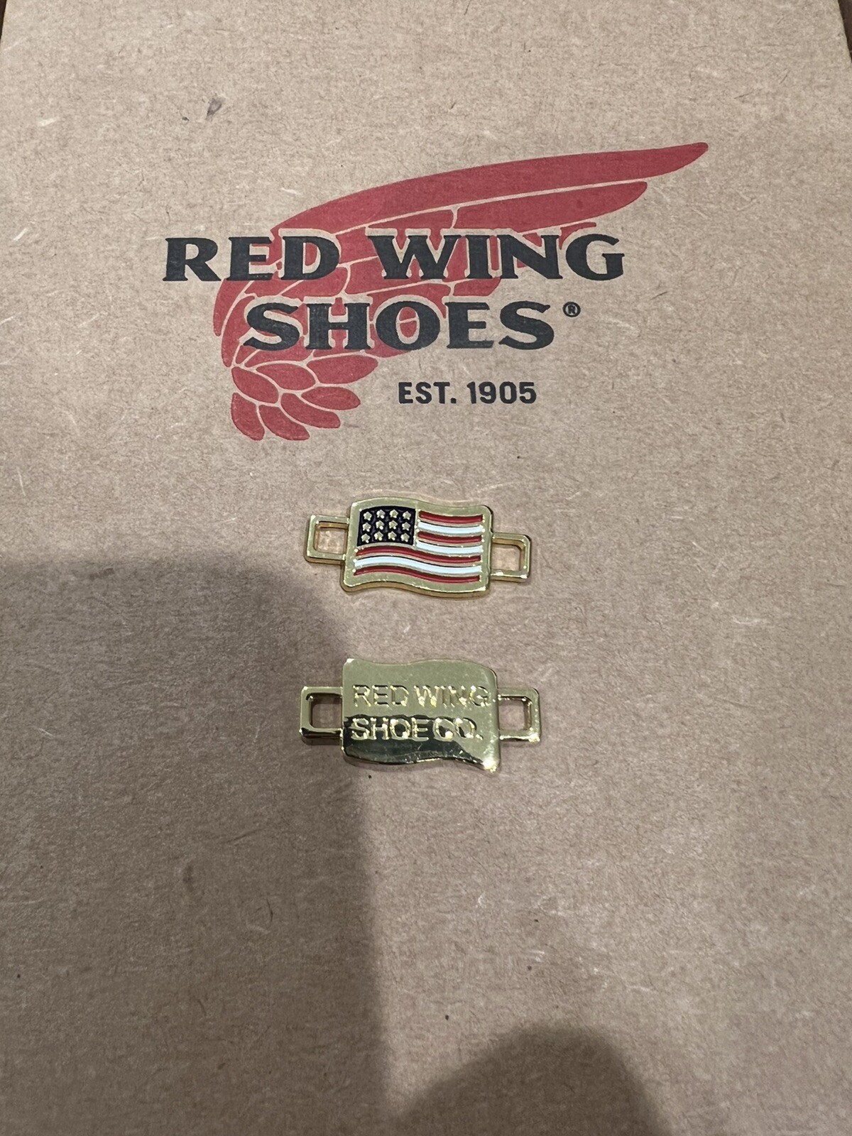 RED WING SHOES 18K GOLD AMERICAN FLAG BOOT LACE SHOE KEEPER CHARMS USA