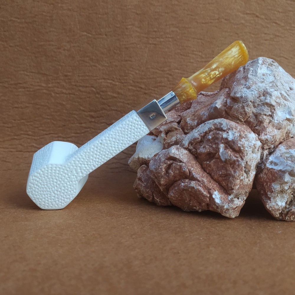 Private Design Meerschaum Pipe Silver Spigot Stem with Fitted Case