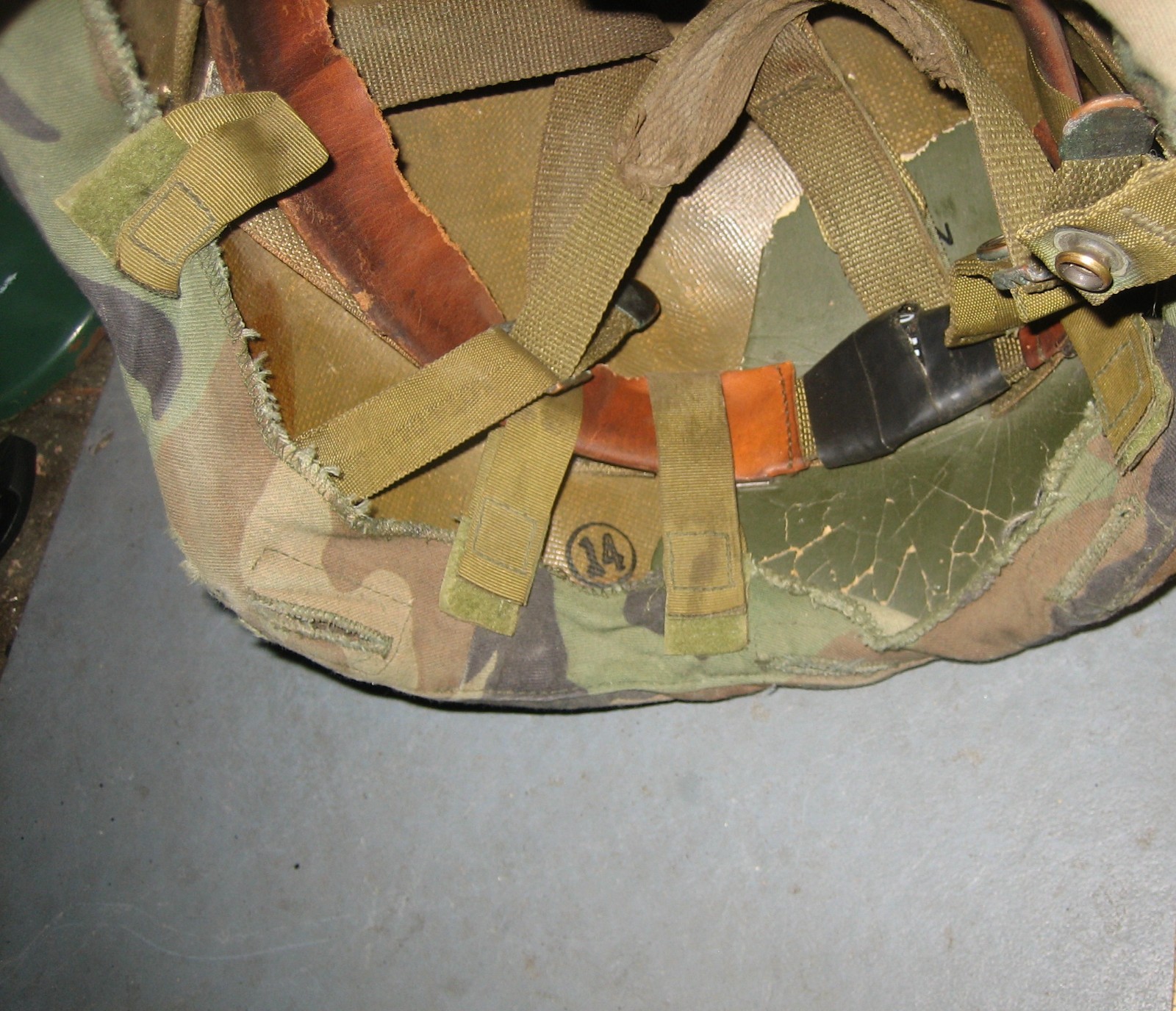 U.S. Military Combat Helmet made with Kevlar + Camo Cover, Chin Strap, & Webbing