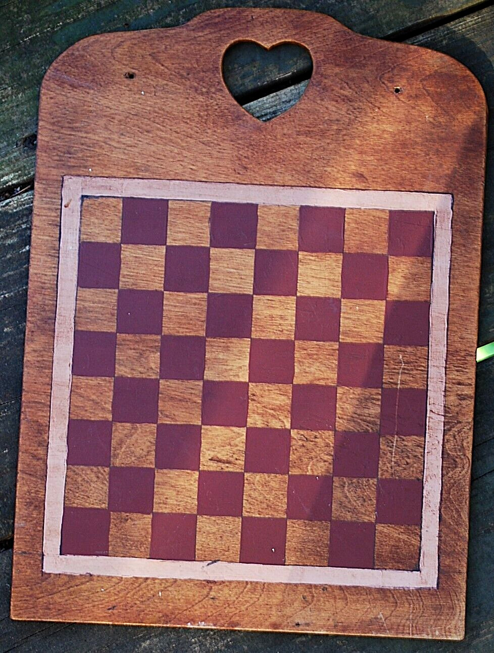 Antique PRIMITIVE HANDMADE Wood Checkerboard Original Paint Game Board 14"
