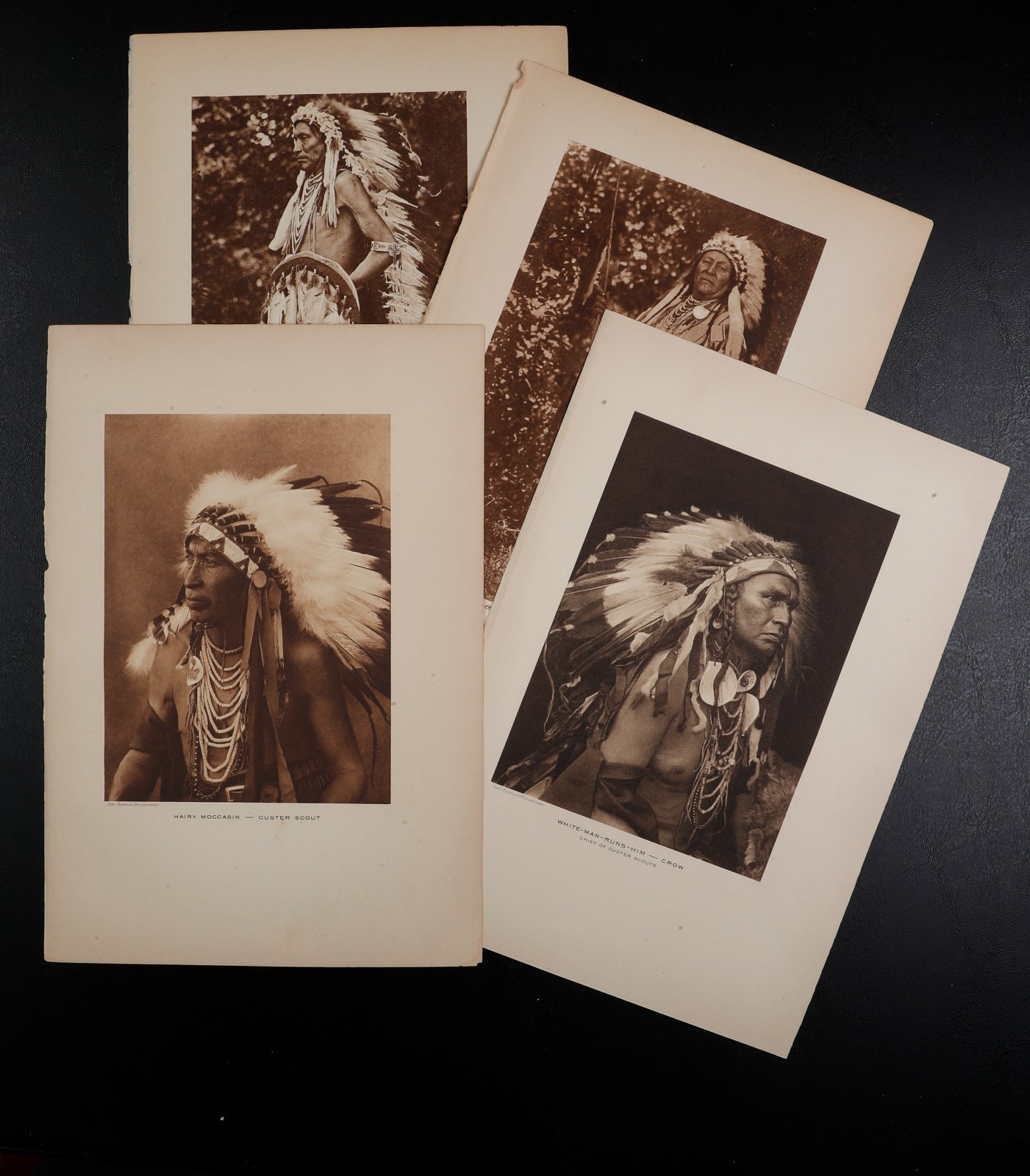 Lot of 4 Vintage Wanamaker Native American Photogravures: Custer Scouts, Crow
