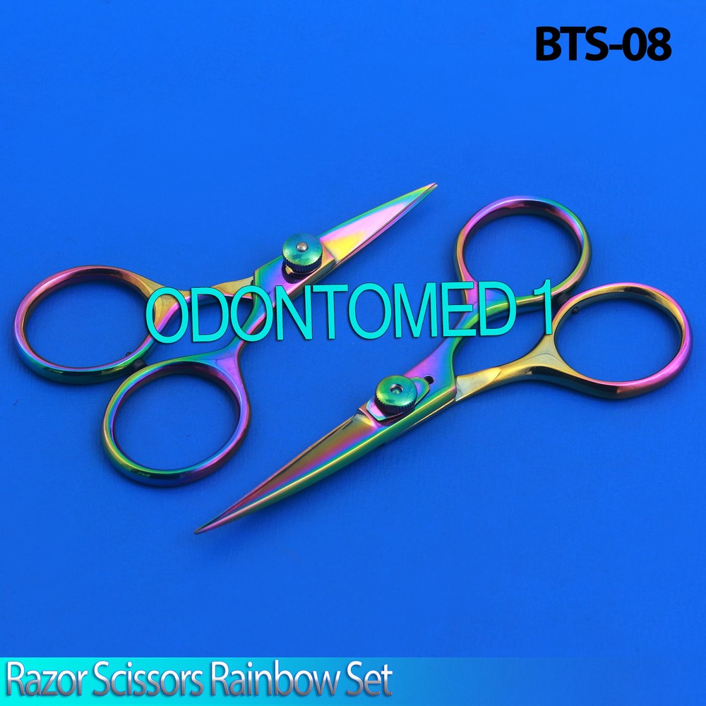 Razor scissors 4" & 5" set Rainbow plasma coating super sharp blades fly,BTS-08