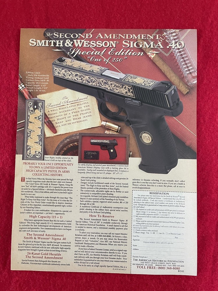 2nd Amendment Smith & Wesson Sigma .40 Commemorative 1995 Print Ad