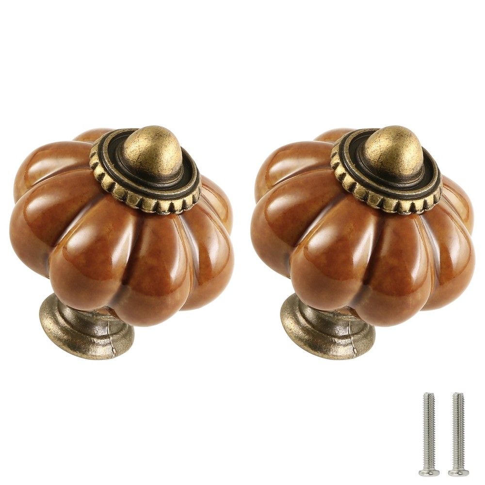 Earthy Yellow Pumpkin Knobs 6 Pack Ceramic Cabinet Knobs Vintage Drawer Pulls...