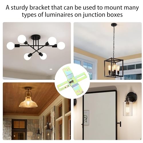 Light Fixture Mounting Brackets, Adjustable Mounting Plates for 4" J-Box, Black