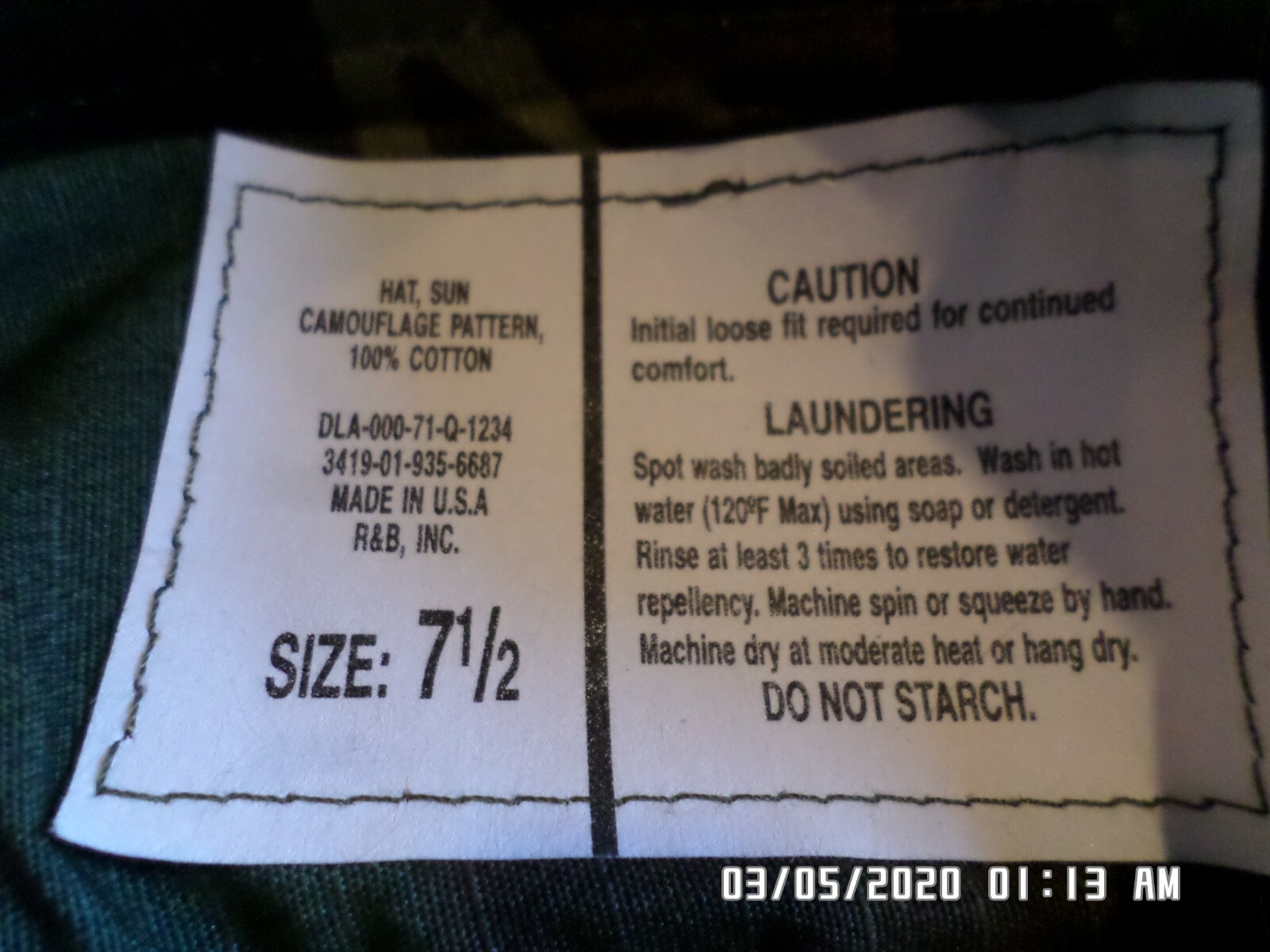 U.S MILITARY ARMY VIETNAM JUNGLE BOONIE HAT TYPE II ERDL CAMOUFLAGE LARGE 7 1/2