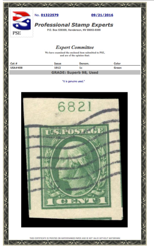 #408 Used PSE Graded 98, PSE Cert # 01322579
