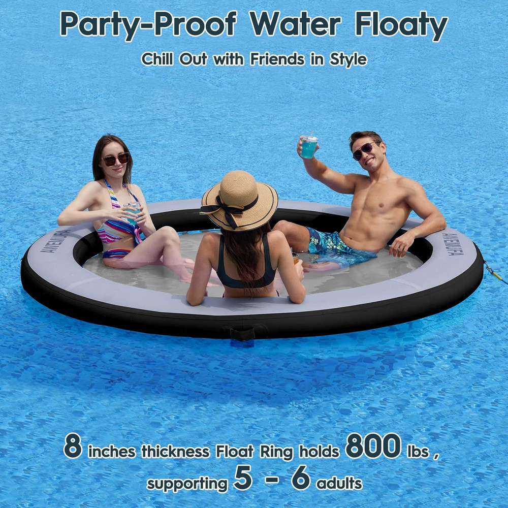 8Ft Heavy Duty Water Hammock Float Ring for Pool & Lake Summer Fun