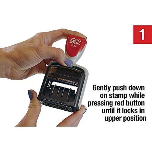 Self-Inking Date and 4 Phrase Stamp Blue/Red
