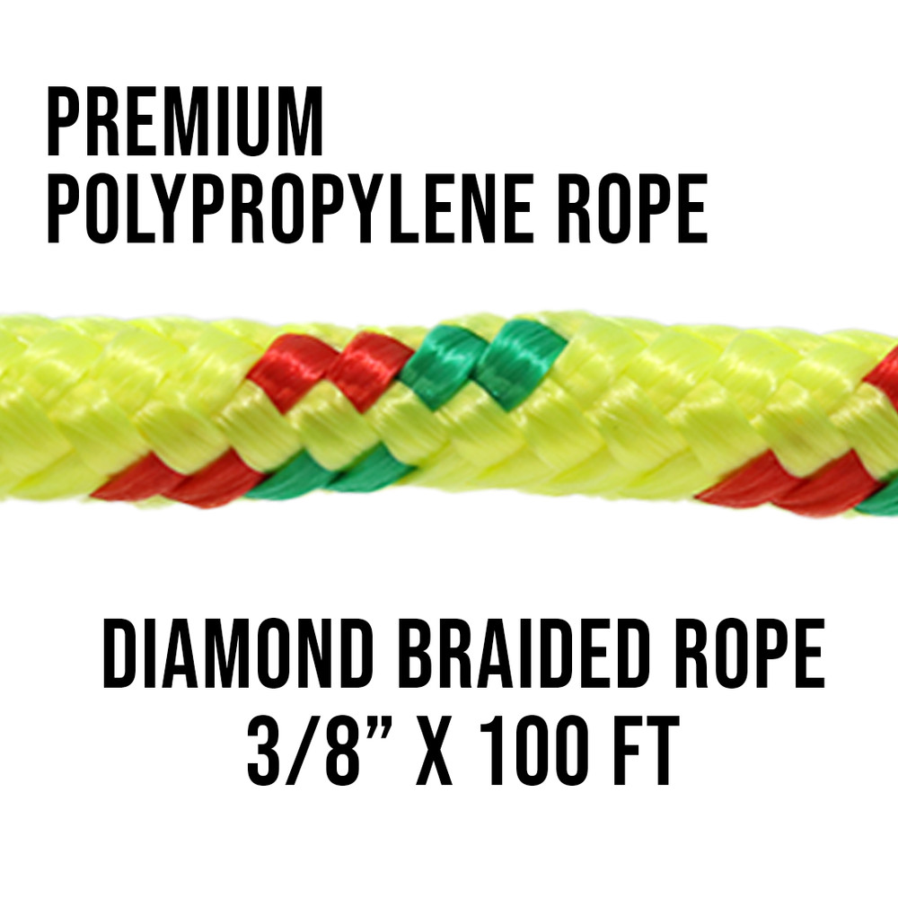 3/8" x 100' Utility Diamond Braided Polypropylene Multi Purpose Rope - BoxerTool