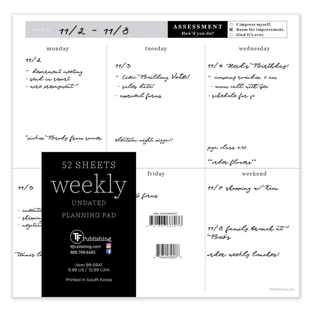 Executive Weekly 7.75 x 7.75 Square Schedule Pad