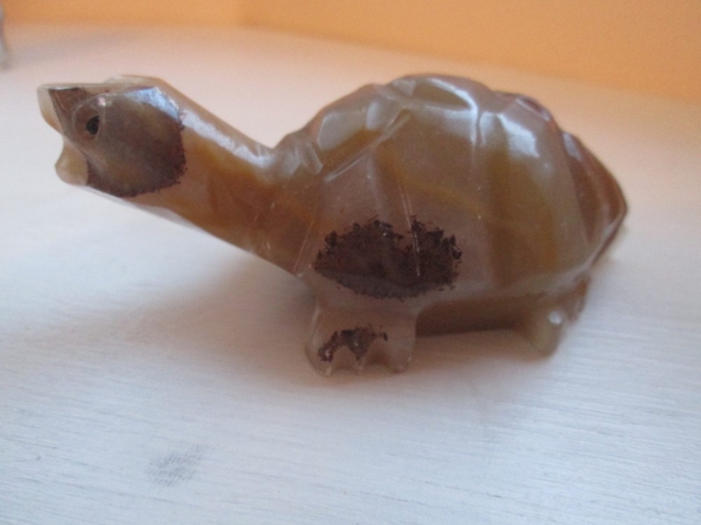 Solid Stone Carved Turtle Figurine 3 3/4" Long