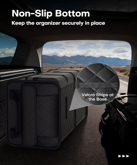 Car Trunk Organizer Foldable SUV Storage Bin 2 Compartments Black