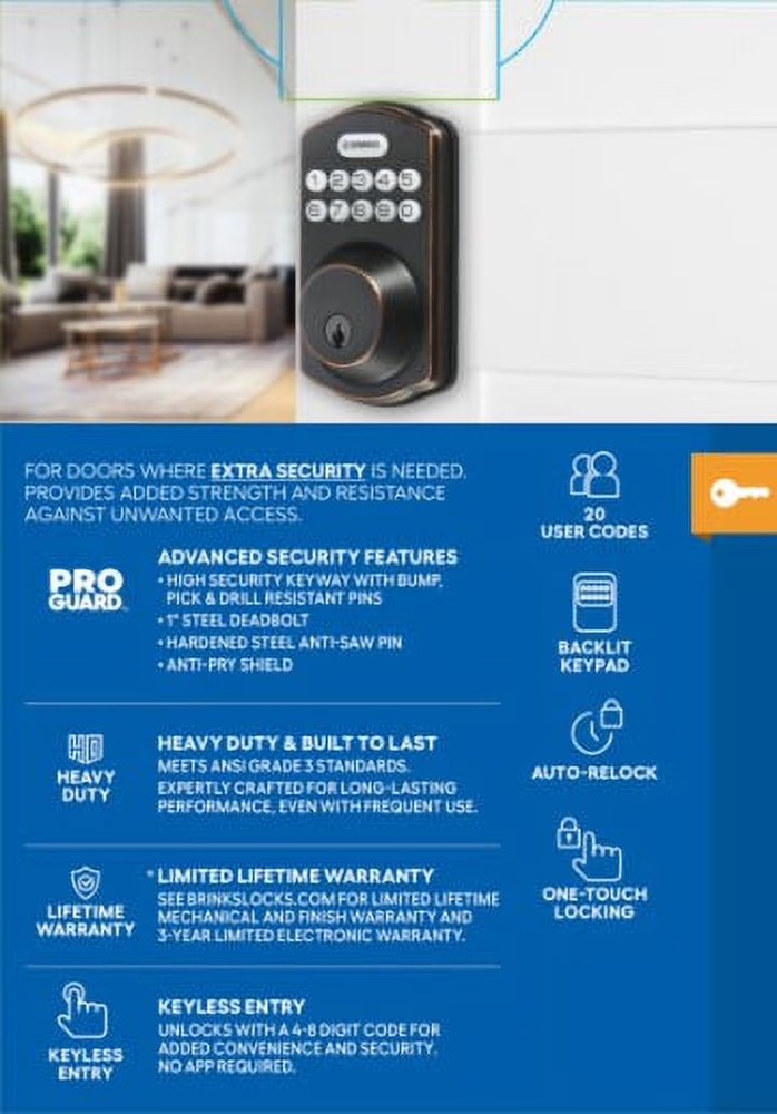 Brinks Electronic Keypad Single Cylinder Deadbolt Lock, Tuscan Bronze Finish
