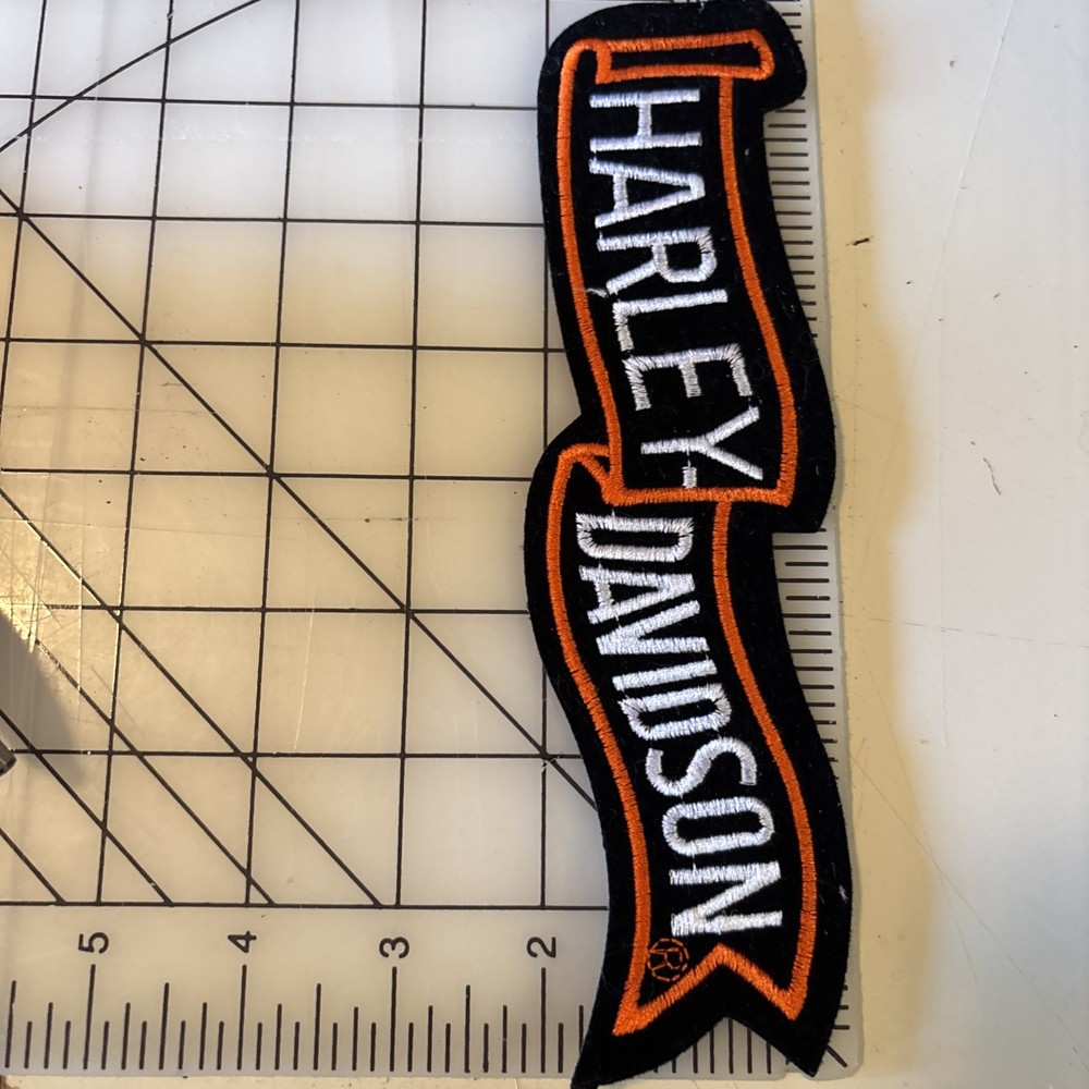 Large 8" Harley Davidson Banner Patch Ribbon Patch Orange Black