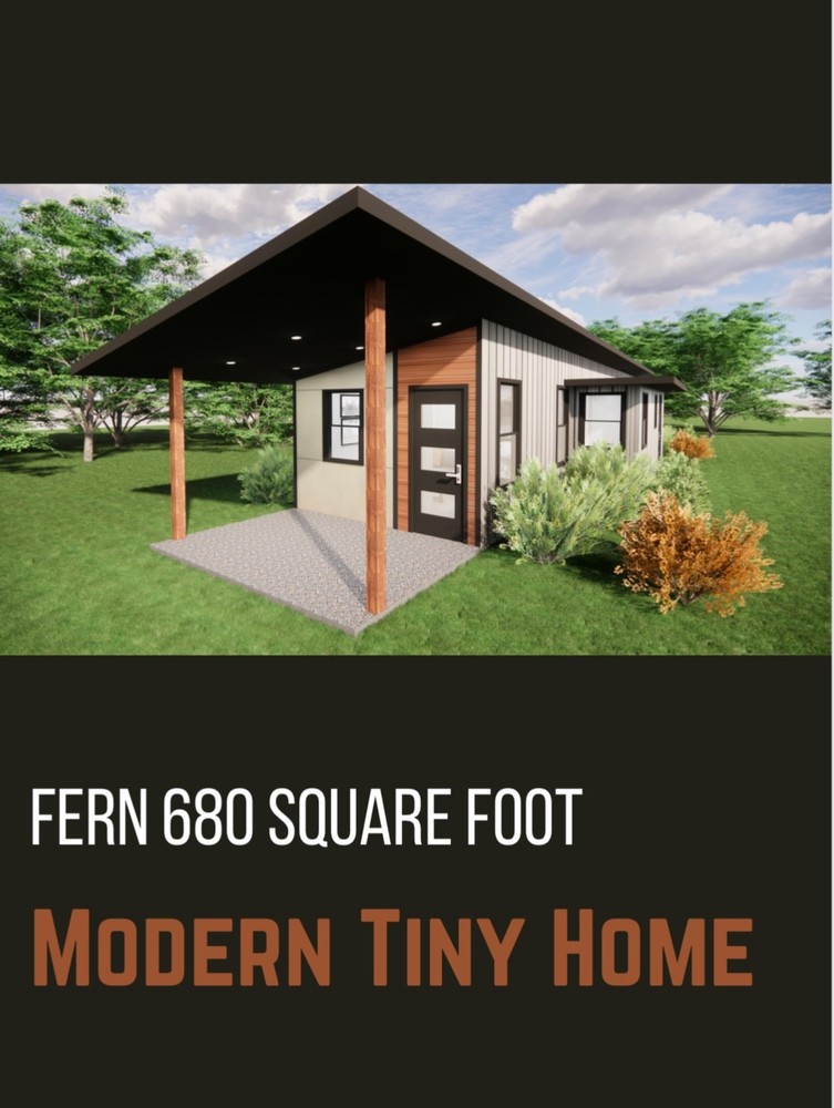 Modern Tiny Home Plan- PDF Print Yourself- Simple Design- 1 bedroom 1 1/2 Bath