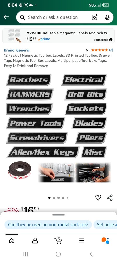 12Pack Magnetic Toolbox Labels, 3D Printed Toolbox Drawer Tags Magnetic Tool TL