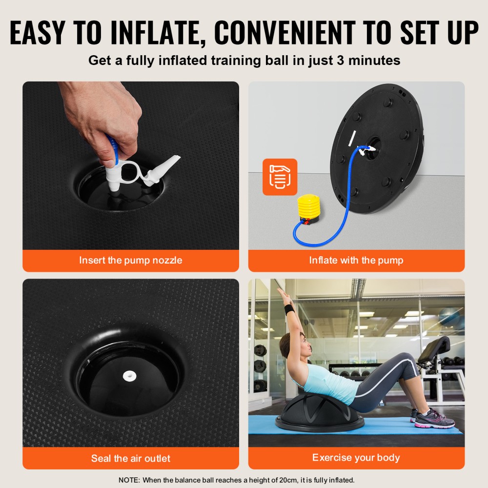23" Half Exercise Ball with Resistance Bands & Pump, 660lb Capacity