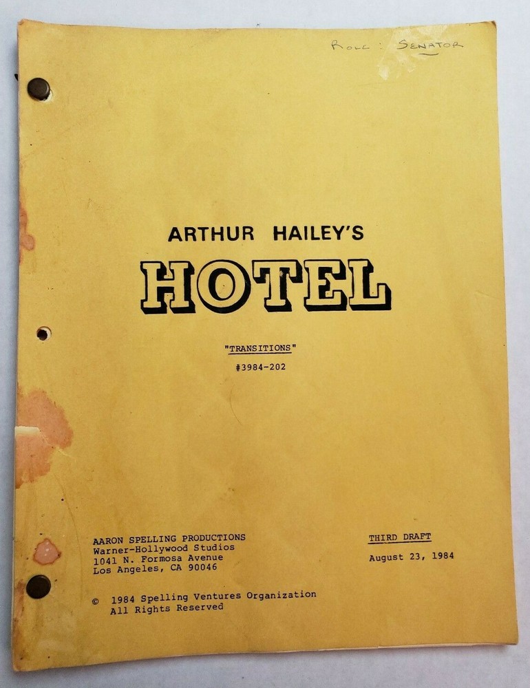 HOTEL / Arthur Hailey 1984 Script, CONNIE SELLECCA & JAMES BROLIN "Transitions"