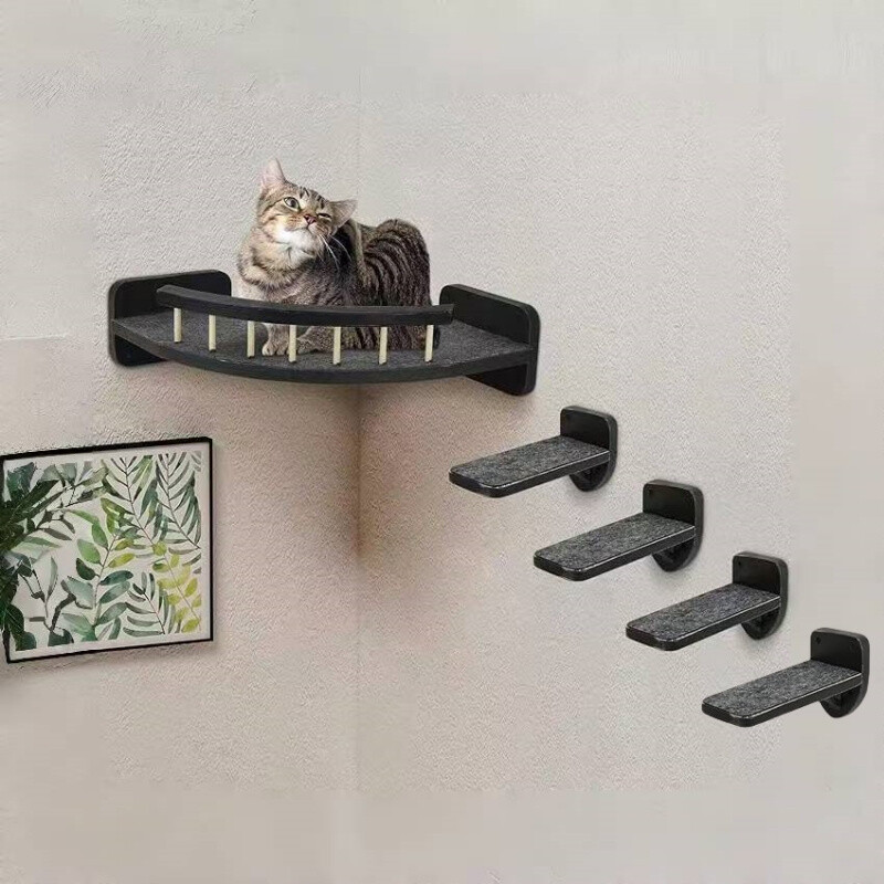 Wall-mounted Cat Rack with 4Steps,Wall Mounted Cat Climber Set,Cat Furniture Set