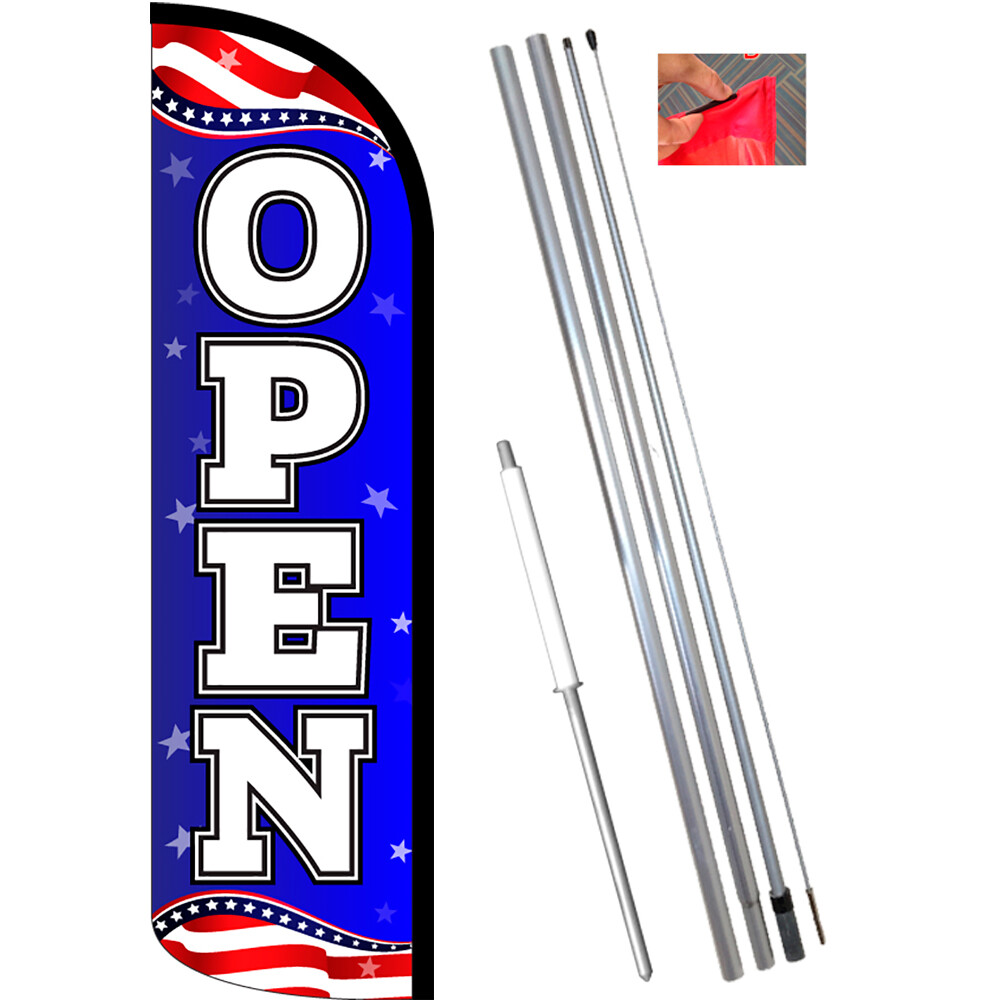 Open (Patriotic) Windless Feather Flag Bundle (Complete Kit) OR Optional Replace