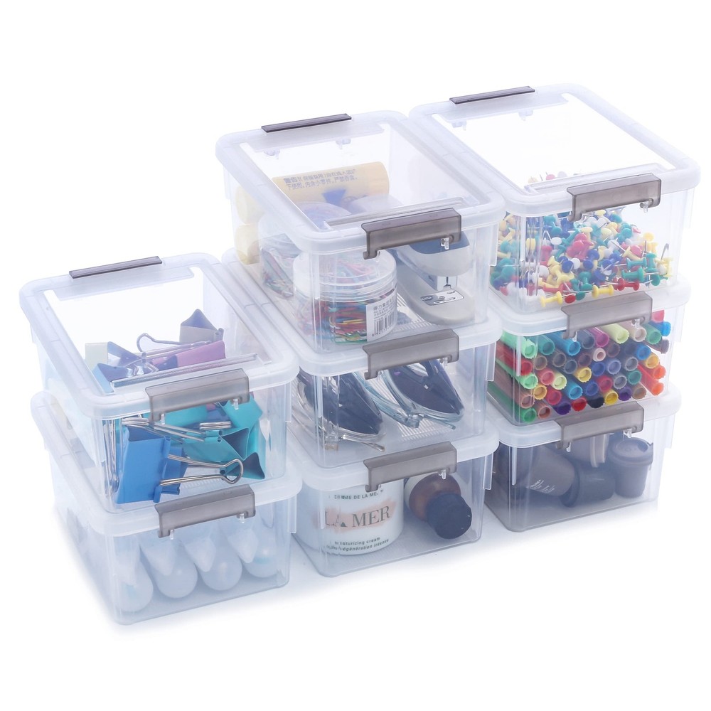 Citylife 1.3 QT 8 Packs Small Storage Bins Plastic Storage Container Stackabl...