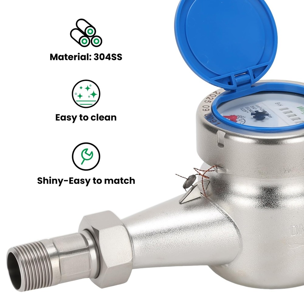 Watflow DN20 SS Water Meter 3/4" NPT, Cubic Flow