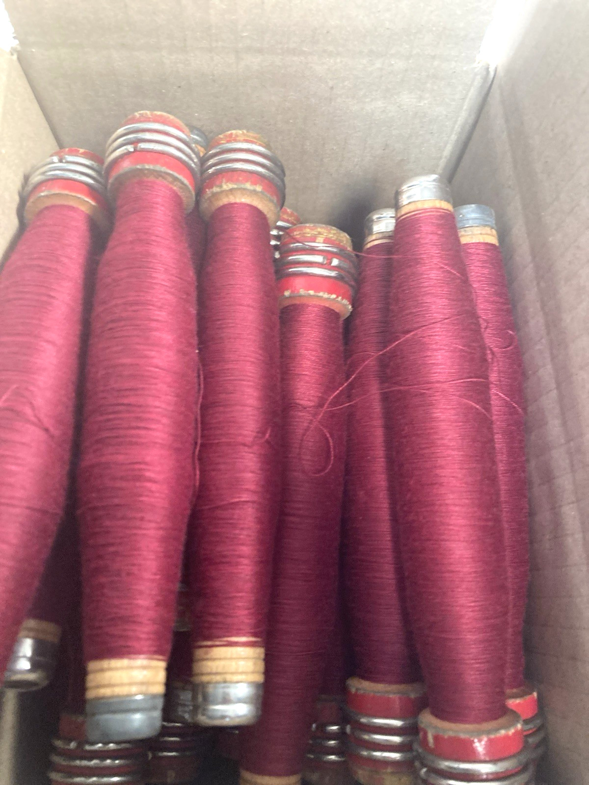 Wrapped Wood Quills, ---ALL RED--, Bobbins, Spools, Threaded, Textile, lot of 30