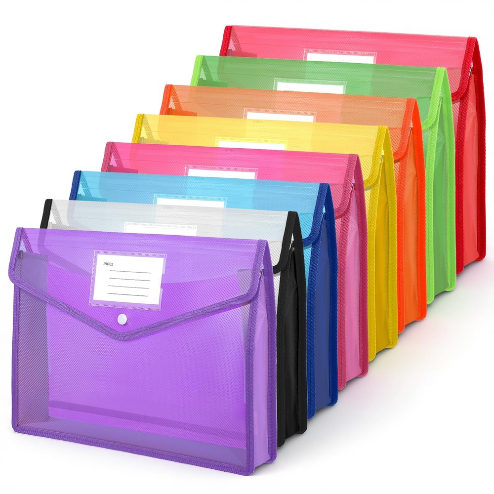 8 Pack Plastic Expanding File Folders, Plastic File Folders, Multicolor