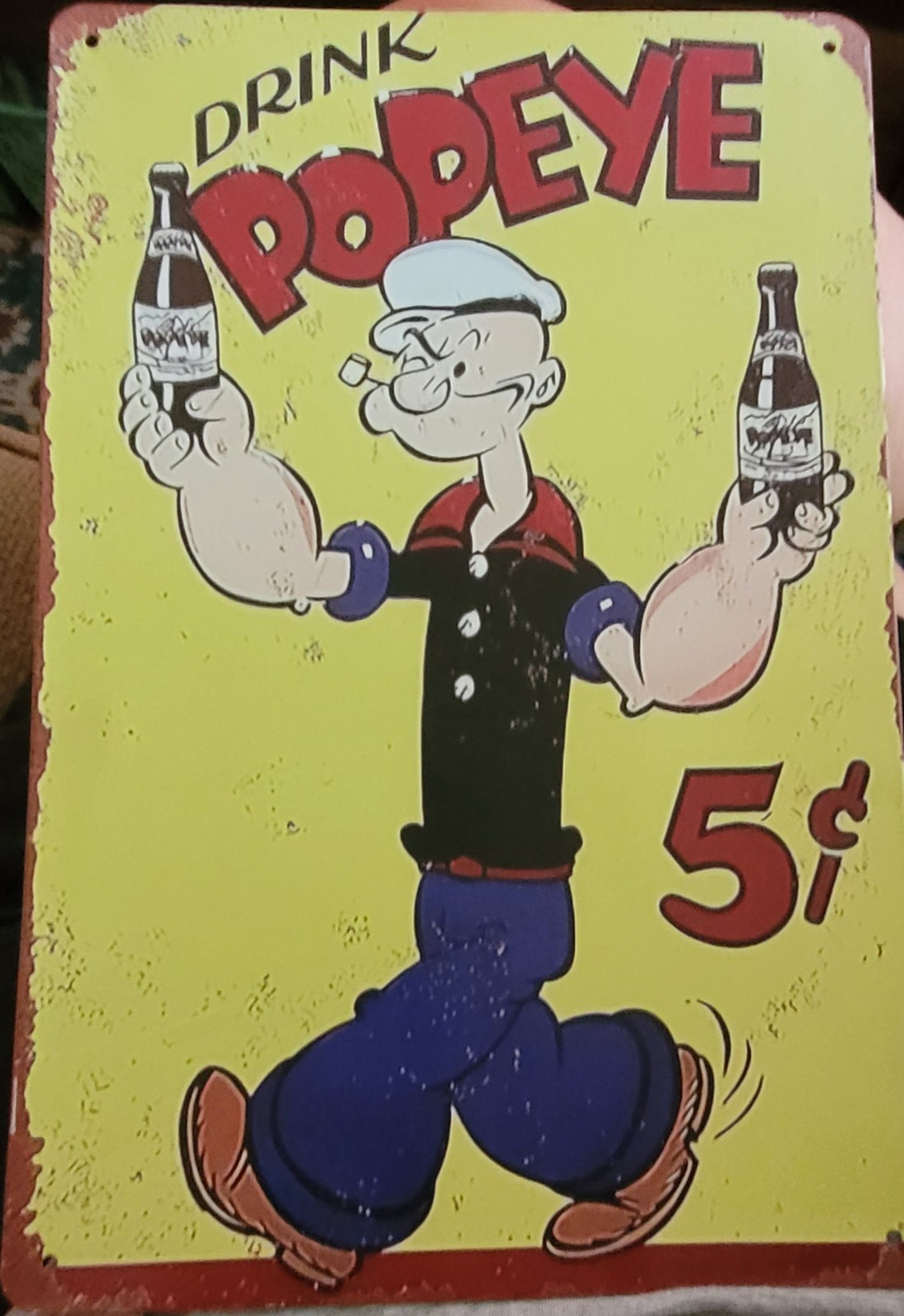 Drink Popeye Soda Metal Sign Retro Vintage Style Reproduction Man Cave Decor 5¢