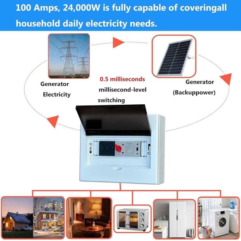 Automatic Generator Transfer Switch 100A 3P 4-Wire 120/240V Automatic/Manual ...