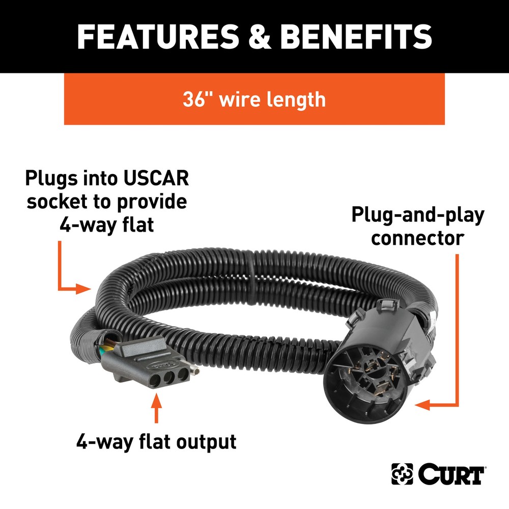 CURT Replacement OE 4-Way Flat Trailer Wiring Harness Socket Plugs Into USCAR