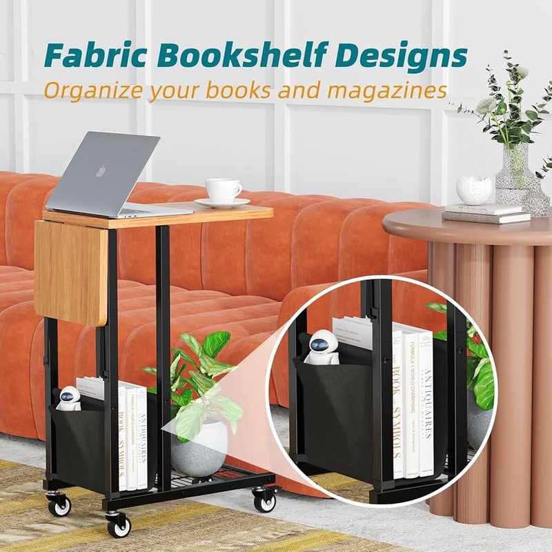 C Shaped Portable Nightstand W/ Wheels Extra Storage Laptop Side Table New