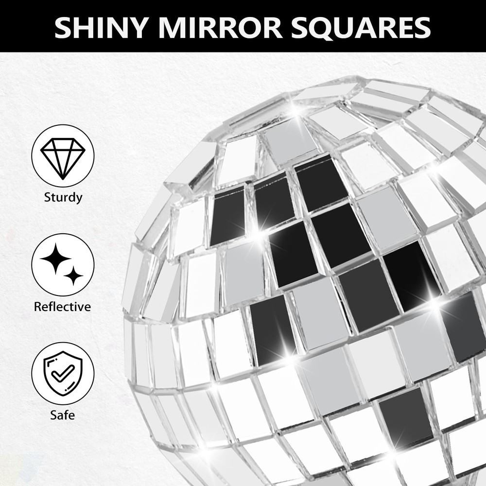 30 Pcs Mini Disco Ball Cake Decorations - 4 Sizes Silver Reflective Mirror Cu...