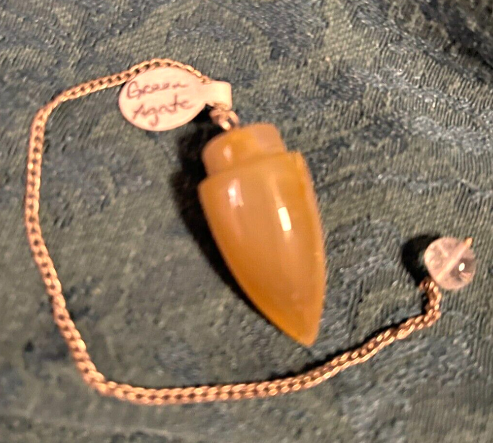 Olive Green Agate Pendulum Plumb Bob for Divination with Storage Pouch